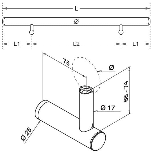 Handrail with Invisible Fixing Bracket - Dimensions