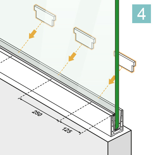Insert plastic wedge and align glass Insert plastic wedge and align glass