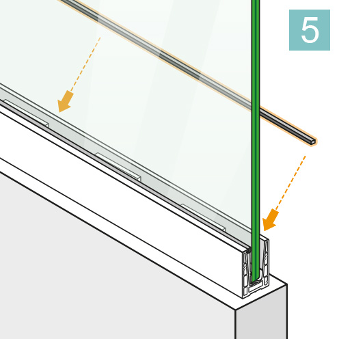 Insert finishing rubber to secure glass Insert finishing rubber to secure glass