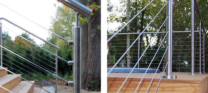 Cable Railing showing the articulation of stainless steel wire and the ball & socket system
