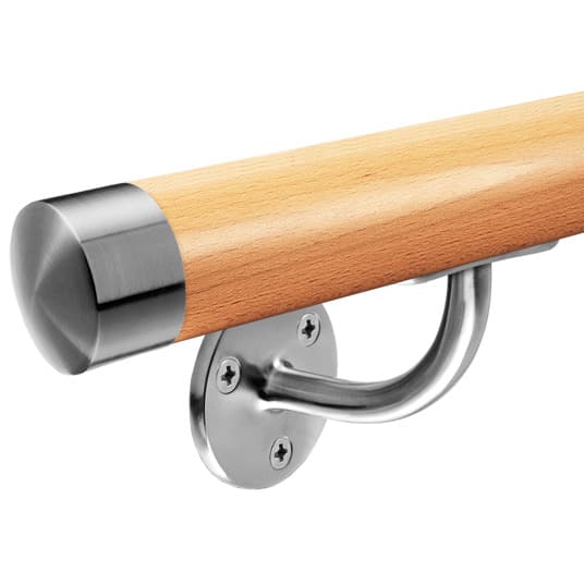 Hardwood Beech Handrail with Smooth Angle Plate Bracket