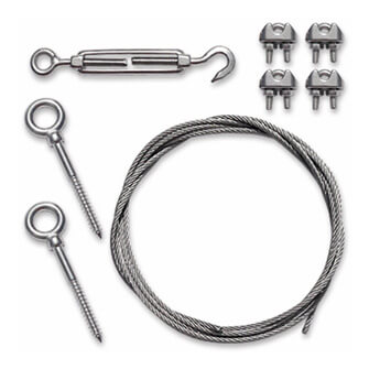 2.5m Stainless Steel Wire Plant Training Kit - Wood Screw Eye Bolts,  Tensioner, Rope Grips