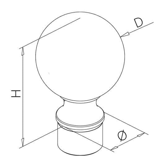 Ball End Cap - Bar Railing - Dimensions