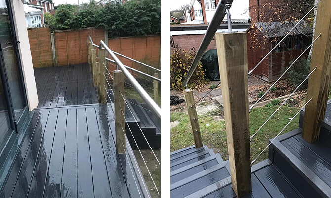 Raised Decking Balcony - Wire Balustrade
