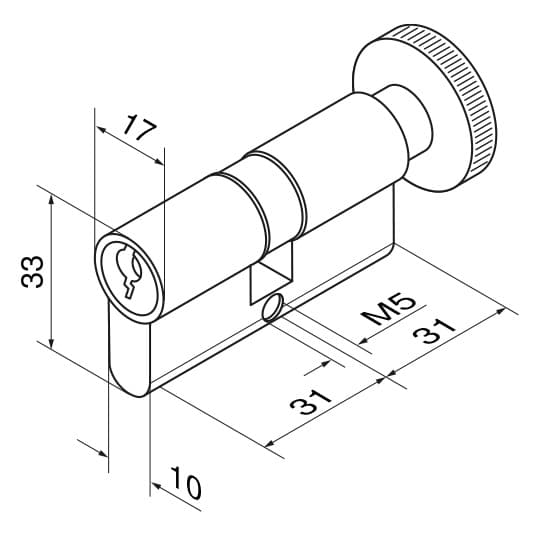 Cylinder Lock - Knurled Knob - Dimensions