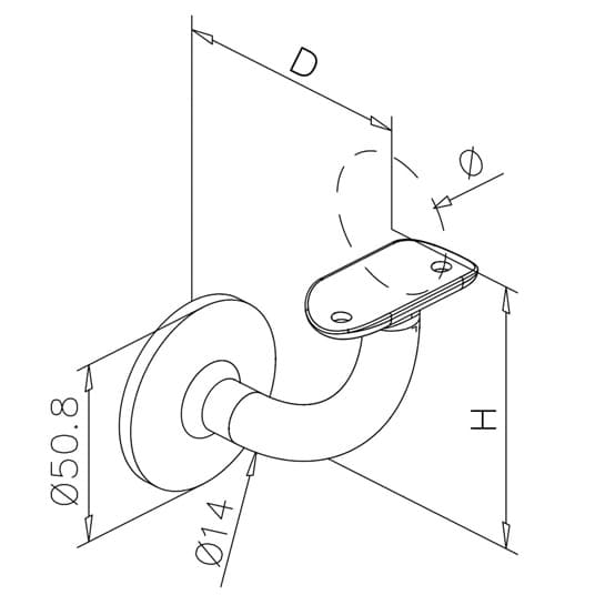 Handrail Bracket - Smooth Angle - Dimensions