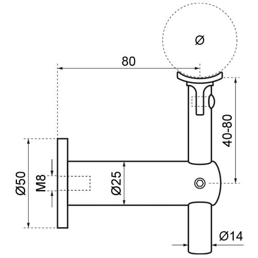 Flat Plate To Flat Support Handrail Bracket Dimensions