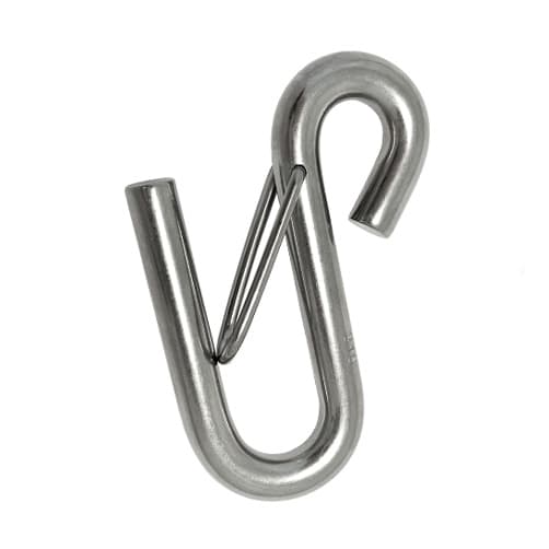 10mm S Hook - Safety Latch - Long Arm - 316 Stainless Steel