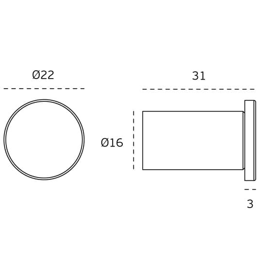 Button Robe Hook - Aluminium - Dimensions